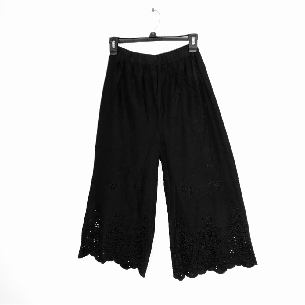Black Embroidered Crop Pants